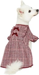 Dogs & Cats & Co. Plaid with Velvet Bowties Dog Dress, Burgundy Red, 14-in