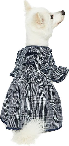 Show full view: Dogs & Cats & Co. Plaid with Velvet Bowties Dog Dress, Navy Blue, 10-in slide 1 of 8