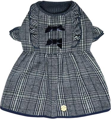 Show full view: Dogs & Cats & Co. Plaid with Velvet Bowties Dog Dress, Navy Blue, 10-in slide 4 of 8