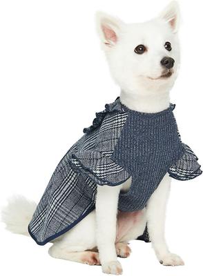 Show full view: Dogs & Cats & Co. Plaid with Velvet Bowties Dog Dress, Navy Blue, 10-in slide 3 of 8