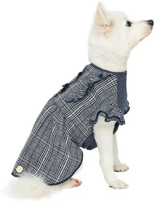 Show full view: Dogs & Cats & Co. Plaid with Velvet Bowties Dog Dress, Navy Blue, 10-in slide 2 of 8