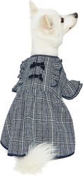 Dogs & Cats & Co. Plaid with Velvet Bowties Dog Dress, Navy Blue, 14-in