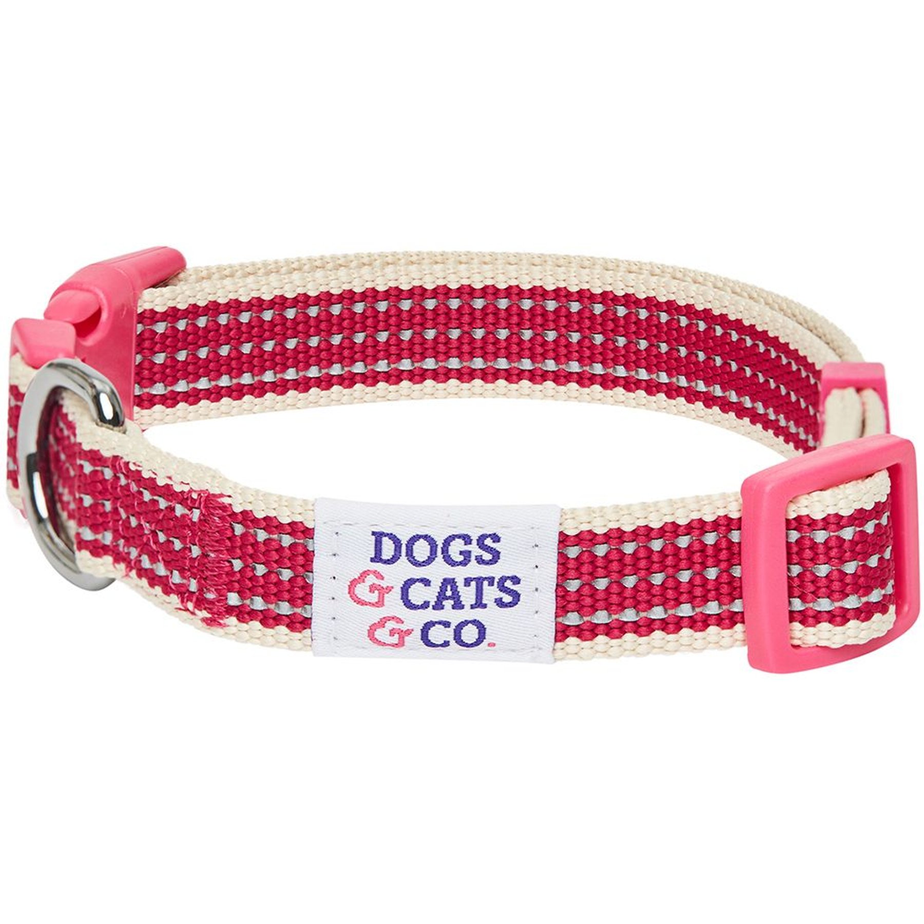 Dogs & Cats & Co. Polyester 3M Reflective Safety Dog Collar, Rosy Pink, Small: 16-in neck, 5/8-in wide