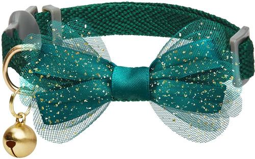 Show full view: Dogs & Cats & Co. Polyester Safety Breakaway Classic Chiffon Bowtie with Bell Cat Collar, Alpine Green, One Size: 13-in neck, 3/8-in wide slide 1 of 5