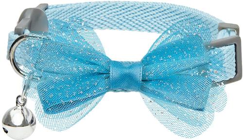 Show full view: Dogs & Cats & Co. Polyester Safety Breakaway Classic Chiffon Bowtie with Bell Cat Collar, Aquamarine, One Size: 13-in neck, 3/8-in wide slide 1 of 5