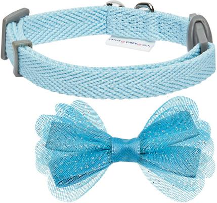 Show full view: Dogs & Cats & Co. Polyester Safety Breakaway Classic Chiffon Bowtie with Bell Cat Collar, Aquamarine, One Size: 13-in neck, 3/8-in wide slide 3 of 5