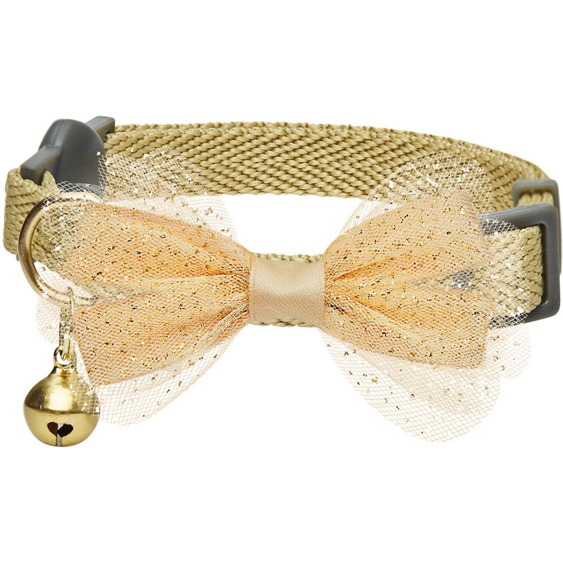 Dogs & Cats & Co. Polyester Safety Breakaway Classic Chiffon Bowtie with Bell Cat Collar, Beige, One Size: 13-in neck, 3/8-in wide