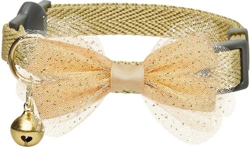 Show full view: Dogs & Cats & Co. Polyester Safety Breakaway Classic Chiffon Bowtie with Bell Cat Collar, Beige, One Size: 13-in neck, 3/8-in wide slide 1 of 6
