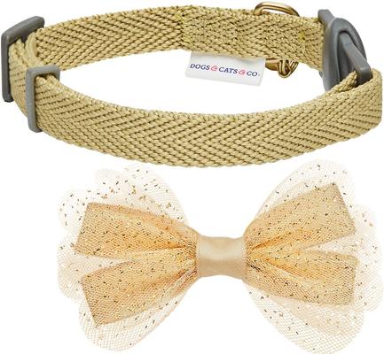 Show full view: Dogs & Cats & Co. Polyester Safety Breakaway Classic Chiffon Bowtie with Bell Cat Collar, Beige, One Size: 13-in neck, 3/8-in wide slide 4 of 6