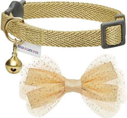 Show full view: Dogs & Cats & Co. Polyester Safety Breakaway Classic Chiffon Bowtie with Bell Cat Collar, Beige, One Size: 13-in neck, 3/8-in wide slide 3 of 6