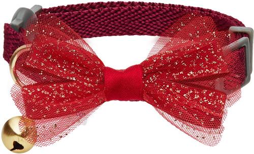 Show full view: Dogs & Cats & Co. Polyester Safety Breakaway Classic Chiffon Bowtie with Bell Cat Collar, Burgundy, One Size: 13-in neck, 3/8-in wide slide 1 of 5