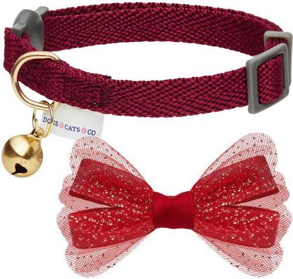 Show full view: Dogs & Cats & Co. Polyester Safety Breakaway Classic Chiffon Bowtie with Bell Cat Collar, Burgundy, One Size: 13-in neck, 3/8-in wide slide 2 of 5