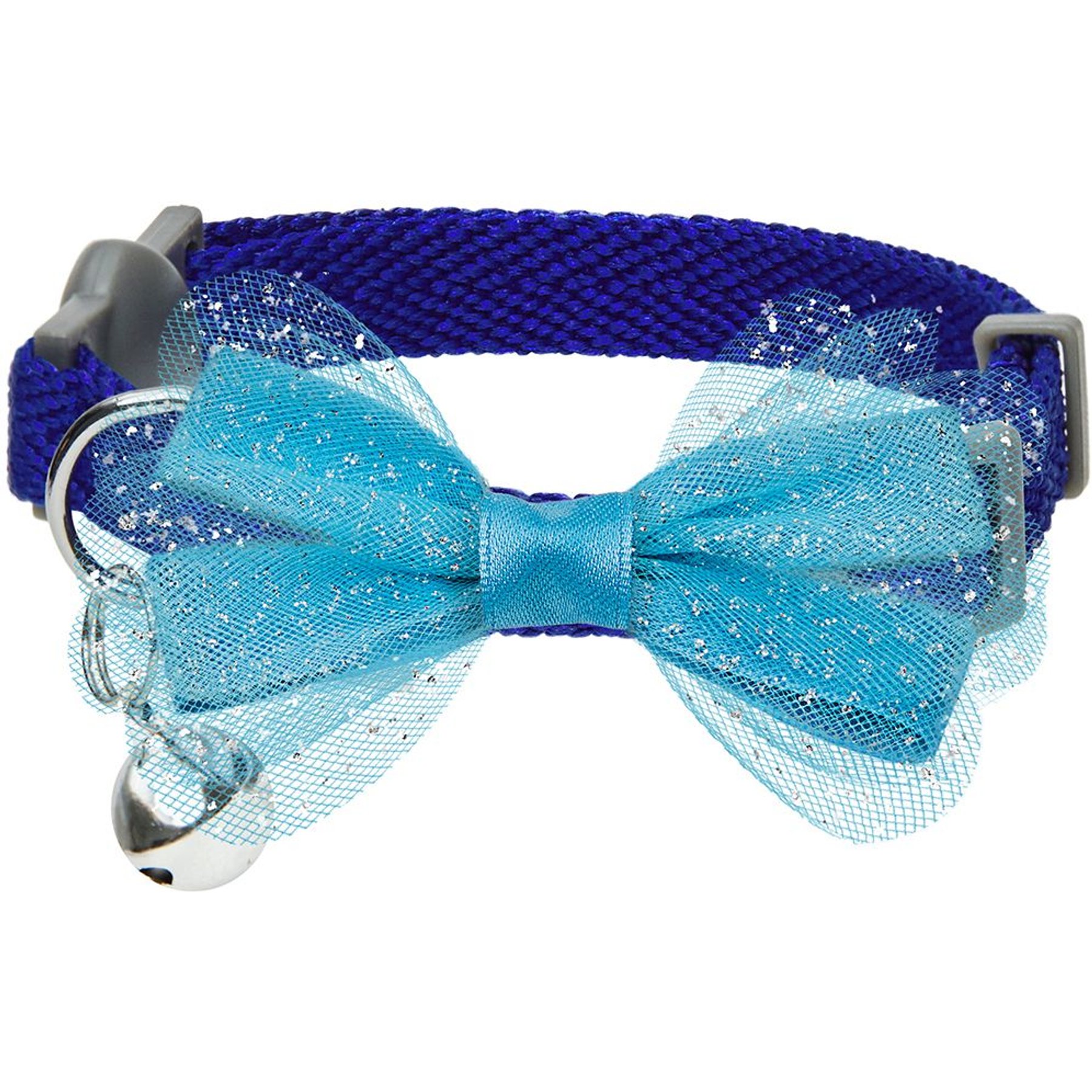 Dogs & Cats & Co. Polyester Safety Breakaway Classic Chiffon Bowtie with Bell Cat Collar, Electric Blue, One Size: 13-in neck, 3/8-in wide