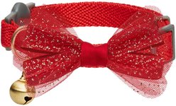 Dogs & Cats & Co. Polyester Safety Breakaway Classic Chiffon Bowtie with Bell Cat Collar, Fiery Red, One Size: 13-in neck, 3/8-in wide