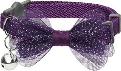 Dogs & Cats & Co. Polyester Safety Breakaway Classic Chiffon Bowtie with Bell Cat Collar, Grape Purple, One Size: 13-in neck, 3/8-in wide