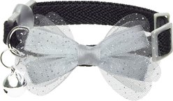 Dogs & Cats & Co. Polyester Safety Breakaway Classic Chiffon Bowtie with Bell Cat Collar, Jet Black, One Size: 13-in neck, 3/8-in wide