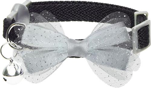 Show full view: Dogs & Cats & Co. Polyester Safety Breakaway Classic Chiffon Bowtie with Bell Cat Collar, Jet Black, One Size: 13-in neck, 3/8-in wide slide 1 of 6