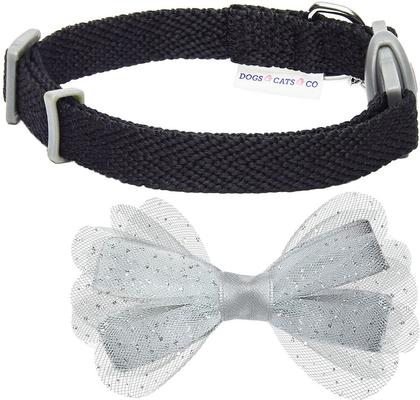 Show full view: Dogs & Cats & Co. Polyester Safety Breakaway Classic Chiffon Bowtie with Bell Cat Collar, Jet Black, One Size: 13-in neck, 3/8-in wide slide 4 of 6