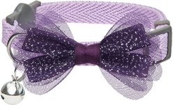 Dogs & Cats & Co. Polyester Safety Breakaway Classic Chiffon Bowtie with Bell Cat Collar, Lavender, One Size: 13-in neck, 3/8-in wide
