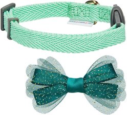 Dogs & Cats & Co. Polyester Safety Breakaway Classic Chiffon Bowtie with Bell Cat Collar, Mint Green, One Size: 13-in neck, 3/8-in wide slide 2 of 3