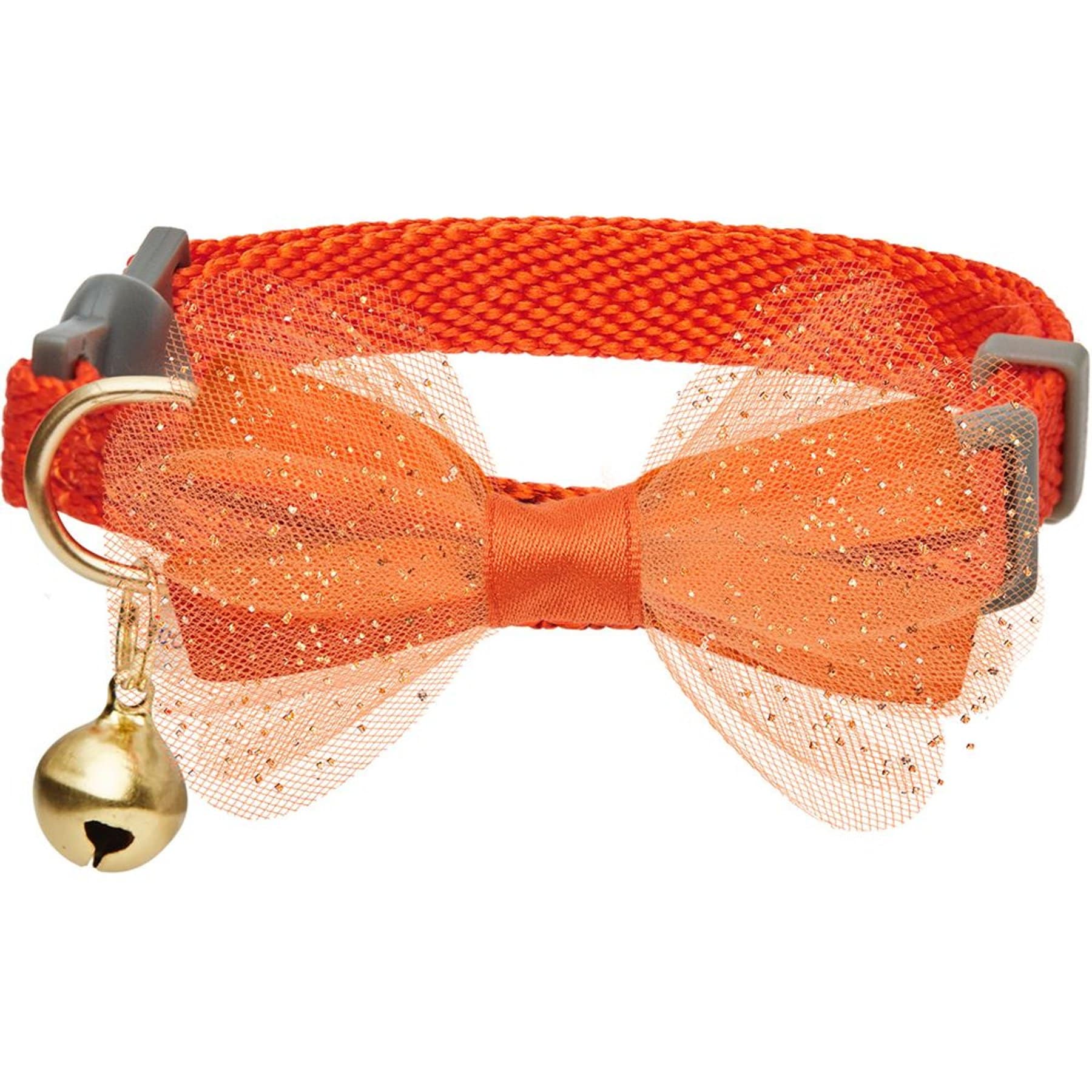 Dogs & Cats & Co. Polyester Safety Breakaway Classic Chiffon Bowtie with Bell Cat Collar, Papaya, One Size: 13-in neck, 3/8-in wide