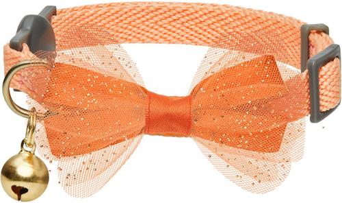 Show full view: Dogs & Cats & Co. Polyester Safety Breakaway Classic Chiffon Bowtie with Bell Cat Collar, Peach, One Size: 13-in neck, 3/8-in wide slide 1 of 5