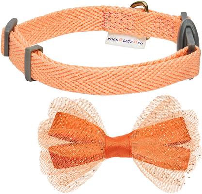 Show full view: Dogs & Cats & Co. Polyester Safety Breakaway Classic Chiffon Bowtie with Bell Cat Collar, Peach, One Size: 13-in neck, 3/8-in wide slide 3 of 5