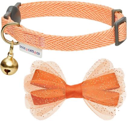 Show full view: Dogs & Cats & Co. Polyester Safety Breakaway Classic Chiffon Bowtie with Bell Cat Collar, Peach, One Size: 13-in neck, 3/8-in wide slide 2 of 5