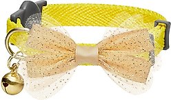 Dogs & Cats & Co. Polyester Safety Breakaway Classic Chiffon Bowtie with Bell Cat Collar, Vibrant Yellow, One Size: 13-in neck, 3/8-in wide