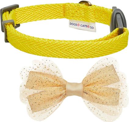Show full view: Dogs & Cats & Co. Polyester Safety Breakaway Classic Chiffon Bowtie with Bell Cat Collar, Vibrant Yellow, One Size: 13-in neck, 3/8-in wide slide 3 of 5