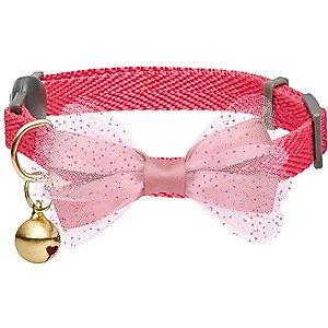 Dogs & Cats & Co. Polyester Safety Breakaway Classic Chiffon Bowtie with Bell Cat Collar, Watermelon, One Size: 13-in neck, 3/8-in wide