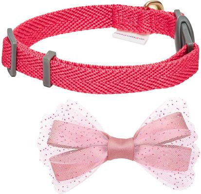 Show full view: Dogs & Cats & Co. Polyester Safety Breakaway Classic Chiffon Bowtie with Bell Cat Collar, Watermelon, One Size: 13-in neck, 3/8-in wide slide 3 of 5
