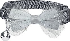 Dogs & Cats & Co. Polyester Safety Breakaway Classic Chiffon Bowtie with Bell Cat Collar, Wild Dove, One Size: 13-in neck, 3/8-in wide