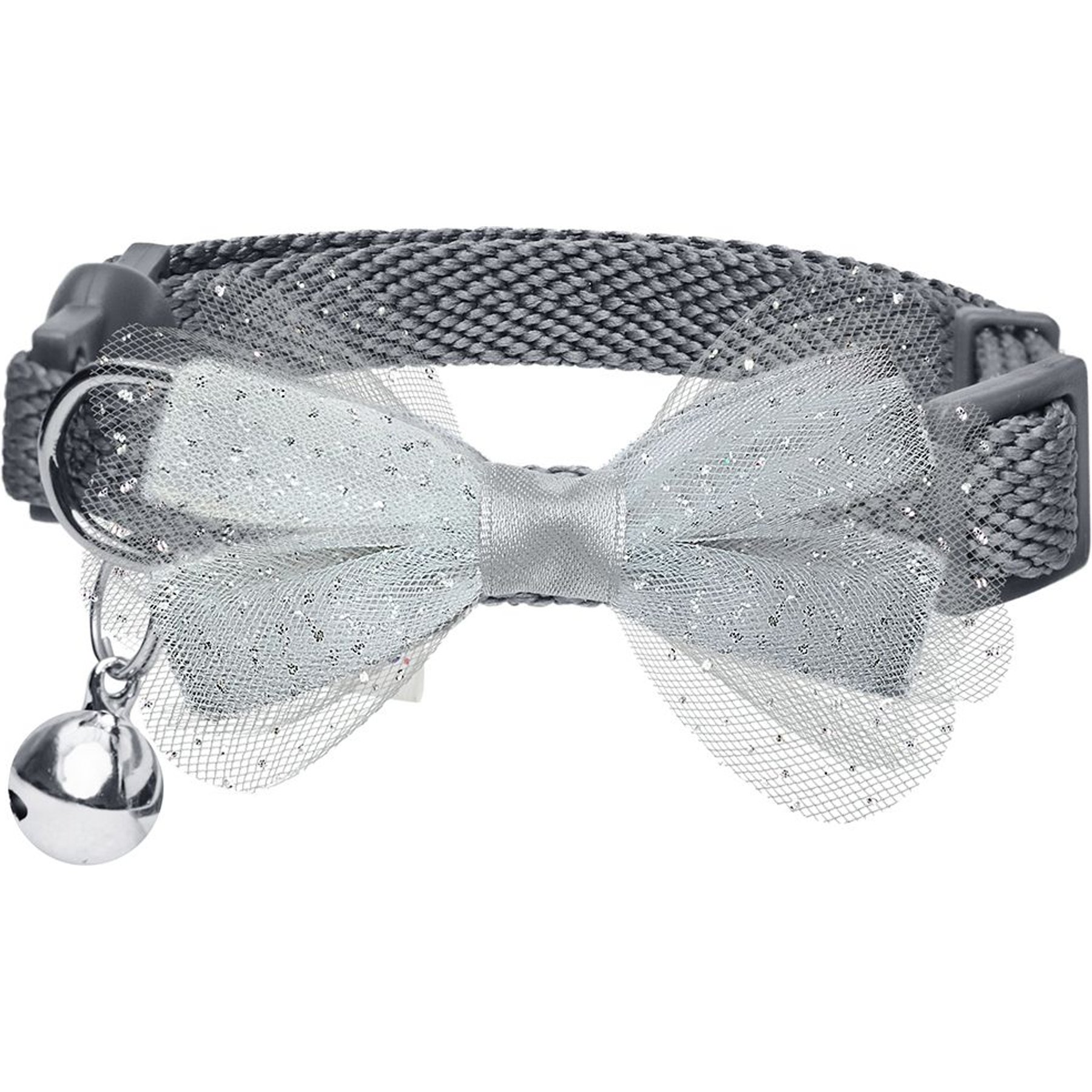 Dogs & Cats & Co. Polyester Safety Breakaway Classic Chiffon Bowtie with Bell Cat Collar, Wild Dove, One Size: 13-in neck, 3/8-in wide