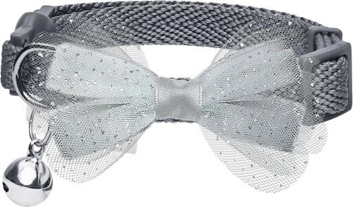 Show full view: Dogs & Cats & Co. Polyester Safety Breakaway Classic Chiffon Bowtie with Bell Cat Collar, Wild Dove, One Size: 13-in neck, 3/8-in wide slide 1 of 5