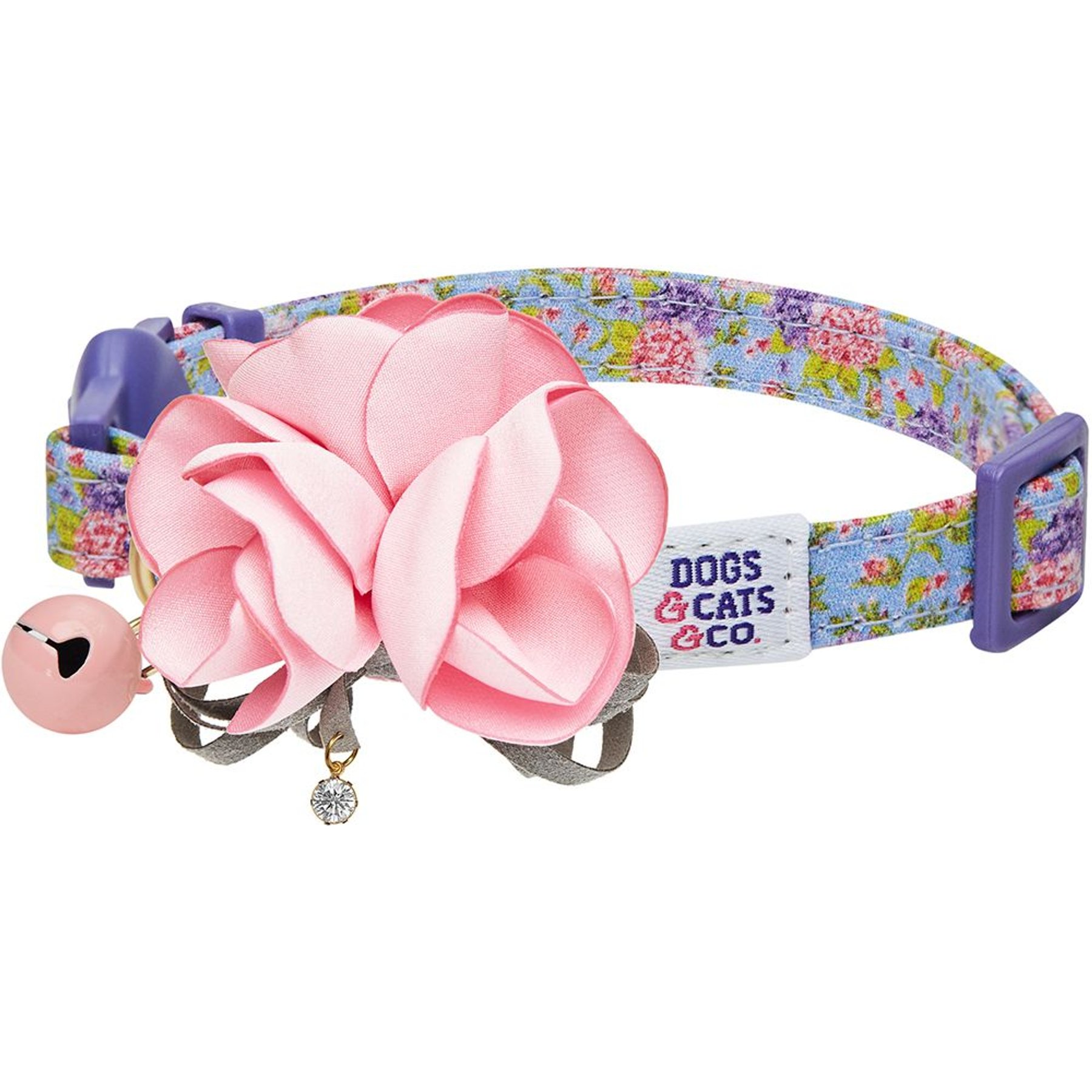 Dogs & Cats & Co. Polyester Safety Breakaway with Bell Cat Collar, Floral Lavender, One Size: 13-in neck, 3/8-in wide