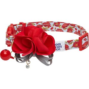 Dogs & Cats & Co. Polyester Safety Breakaway with Bell Cat Collar, Poppy Flower Light Grey, One Size: 13-in neck, 3/8-in wide
