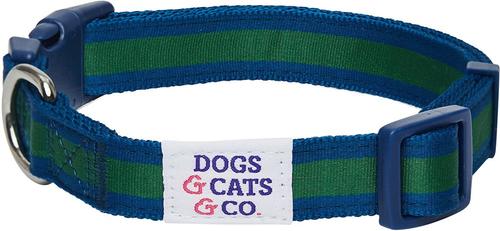 Show full view: Dogs & Cats & Co. Polyester Stripes Soft Padded Multi-Use Cover Dog Collar, Navy/Green, Medium: 20-in neck, 3/4-in wide slide 7 of 8