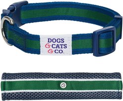 Dogs & Cats & Co. Polyester Stripes Soft Padded Multi-Use Cover Dog Collar, Navy/Green, Small: 16-in neck, 5/8-in wide slide 1 of 8