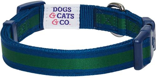 Show full view: Dogs & Cats & Co. Polyester Stripes Soft Padded Multi-Use Cover Dog Collar, Navy/Green, Small: 16-in neck, 5/8-in wide slide 5 of 8