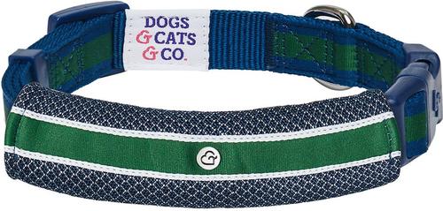 Show full view: Dogs & Cats & Co. Polyester Stripes Soft Padded Multi-Use Cover Dog Collar, Navy/Green, Small: 16-in neck, 5/8-in wide slide 4 of 8