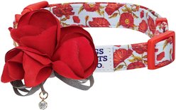Dogs & Cats & Co. Poppy Flower with Red Flower Accessory Polyester Dog Collar, Light Grey, Large: 26-in neck, 1-in wide