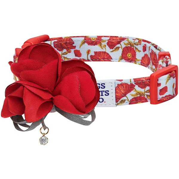 Dogs & Cats & Co. Red Flower Accessory Floral Design Polyester Dog Collar
