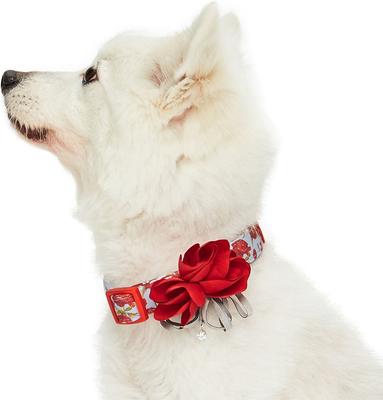 Show full view: Dogs & Cats & Co. Poppy Flower with Red Flower Accessory Polyester Dog Collar, Light Grey, Large: 26-in neck, 1-in wide slide 2 of 8
