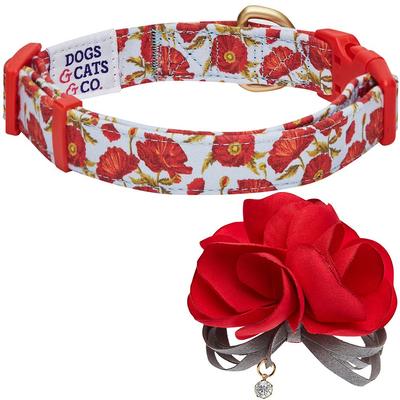 Show full view: Dogs & Cats & Co. Poppy Flower with Red Flower Accessory Polyester Dog Collar, Light Grey, Large: 26-in neck, 1-in wide slide 5 of 8