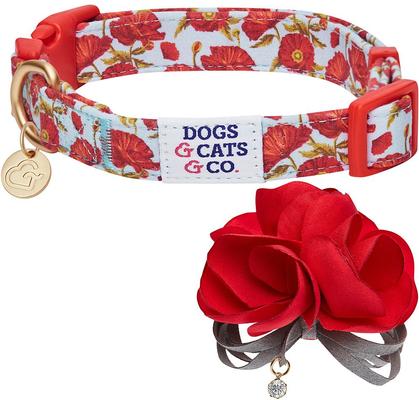 Show full view: Dogs & Cats & Co. Poppy Flower with Red Flower Accessory Polyester Dog Collar, Light Grey, Large: 26-in neck, 1-in wide slide 4 of 8