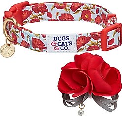 Dogs & Cats & Co. Poppy Flower with Red Flower Accessory Polyester Dog Collar, Light Grey, Small: 16-in neck, 5/8-in wide slide 2 of 7