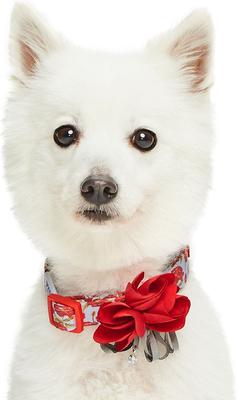 Show full view: Dogs & Cats & Co. Poppy Flower with Red Flower Accessory Polyester Dog Collar, Light Grey, Small: 16-in neck, 5/8-in wide slide 3 of 8