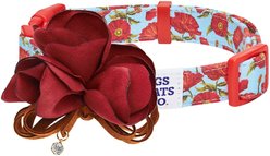 Dogs & Cats & Co. Poppy Flower with Red Flower Accessory Polyester Dog Collar, Turquoise, Small: 16-in neck, 5/8-in wide