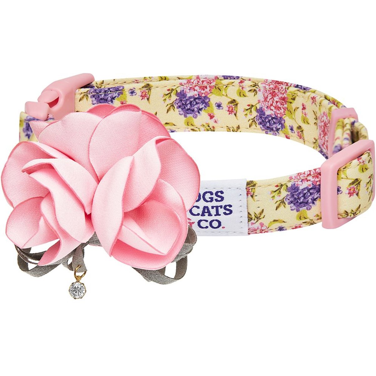 Dogs & Cats & Co. Red Flower AccessoryFloral Design Polyester Dog Collar, Beige & Pink, Large: 26-in neck, 1-in wide